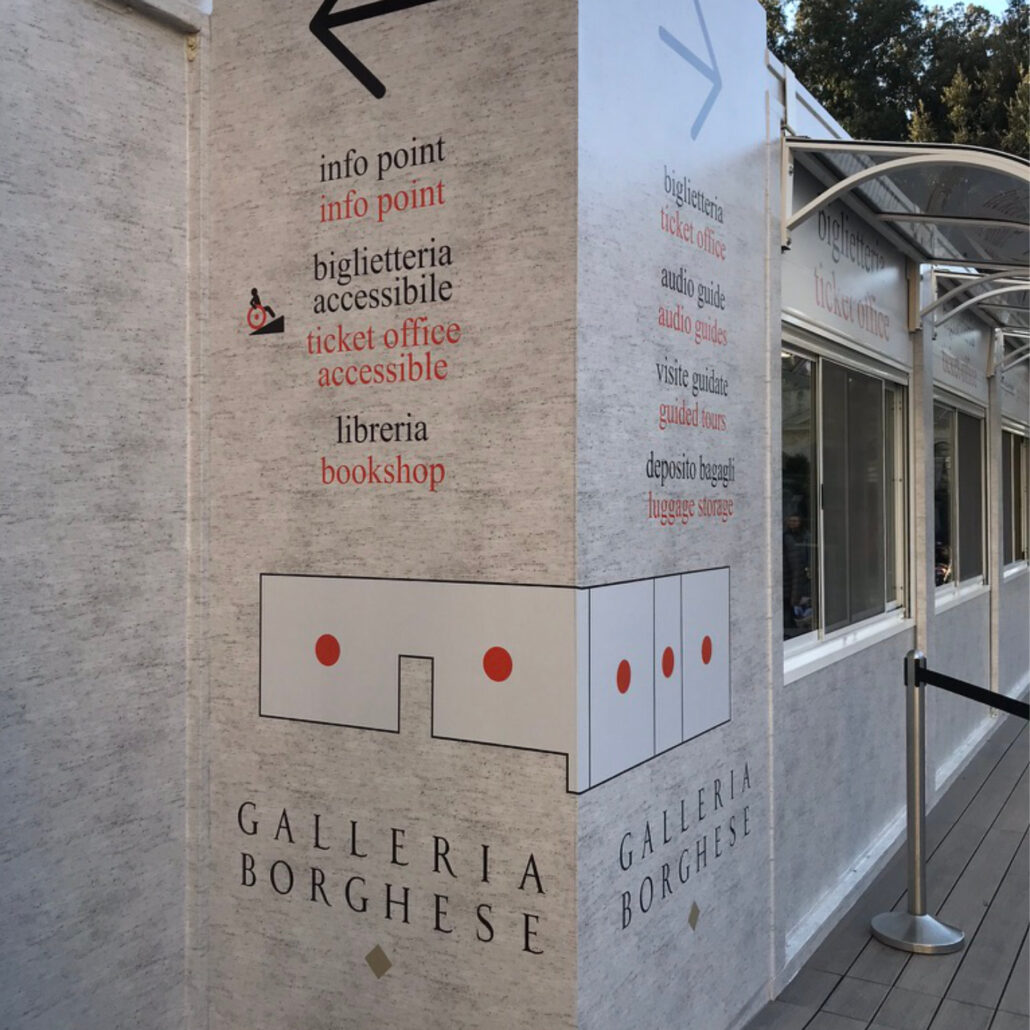 Grafica allestimento produzione e stampa stampa su wall paper Galleria-Borghese-Roma